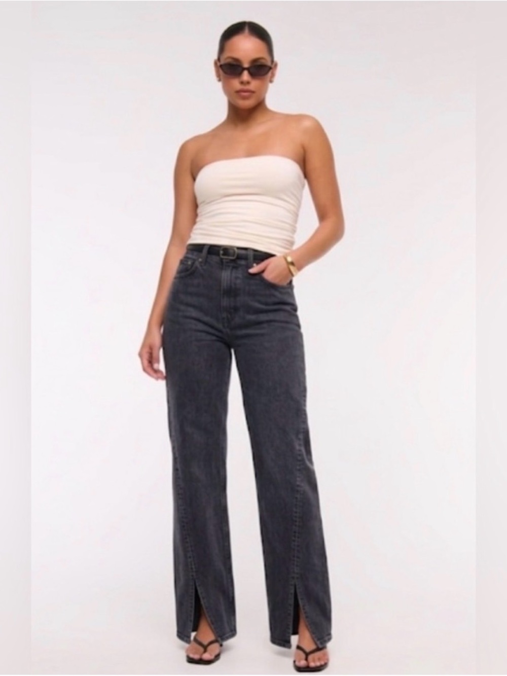 Abercrombie & Fitch Washed Black High-Rise Wide-Leg Jeans